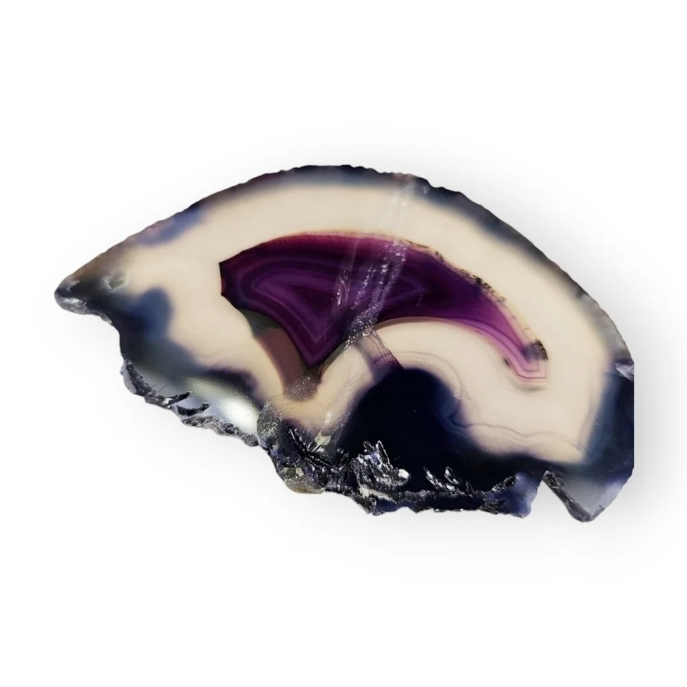 Purple Agate Slice Pendant Asymmetrical Large Multicolor Semi-Translucent 2 7/8